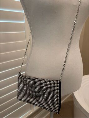 Crystal Mesh Black Evening Wristlet with Chain Strap